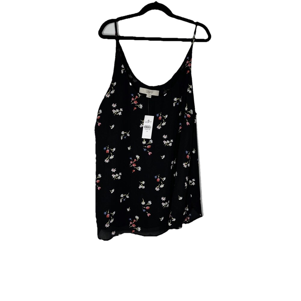 Ann Taylor LOFT Black Floral Top Size M NWT Spaghetti Strap Spring Flowy Girly